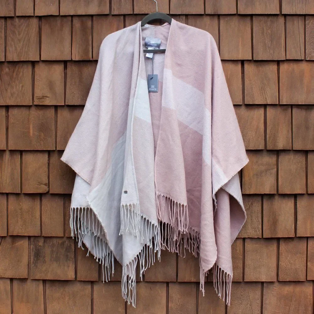 Soia & Kyo Scarfigan Scarf Poncho Cardigan Wrap Pink Plaid‎ Fringe NEW W/ Tags
